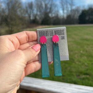 Robert Lee Morris Earrings Modernist Statement Pink Turquoise Green Drop NWT